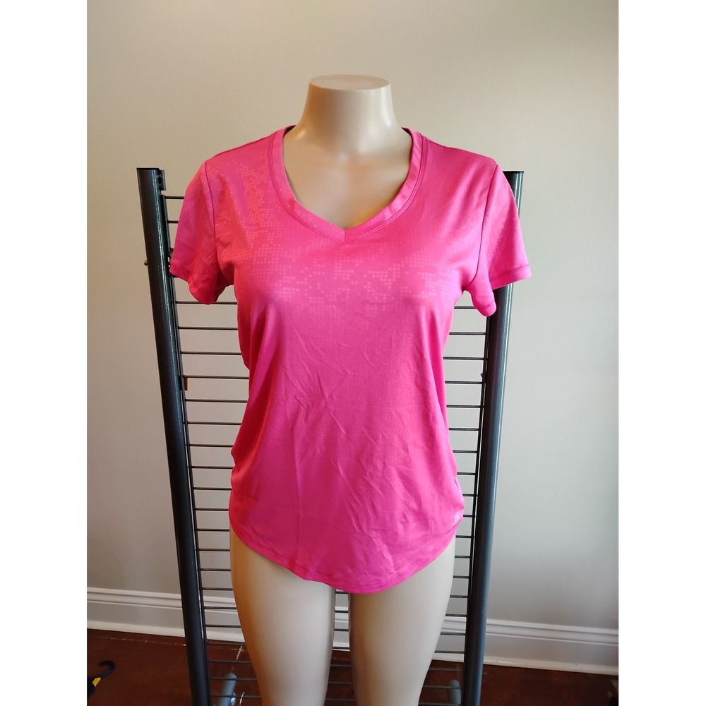 BCG Womens Pink V-Neck Short Sleeve Activewear T-Shirt Medium Digital Print